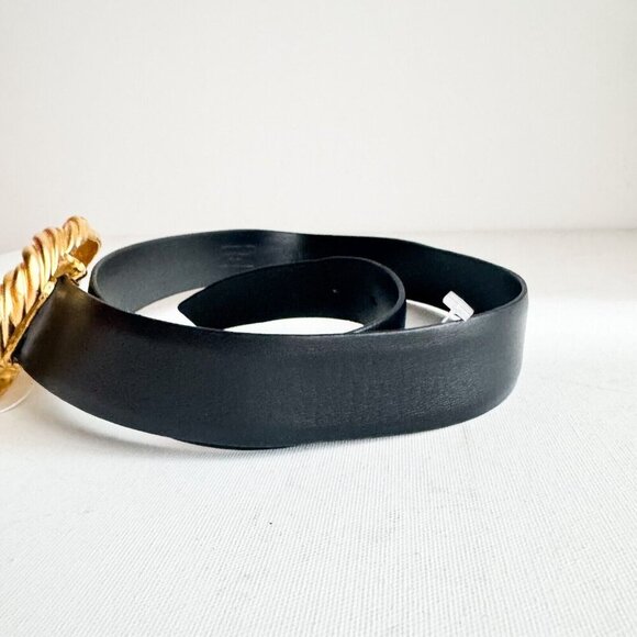 Deborah Drattell Micaela Belt Anthropologie Black w Chunky Gold Buckle M/L - Picture 6 of 8